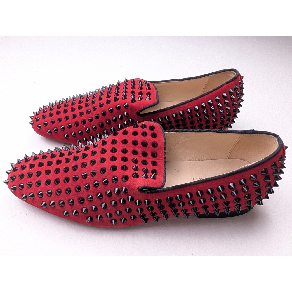 Ferucci Mens Red Suede Black Spiked Loafers Smoking Slippers SM106810-5 Size 9